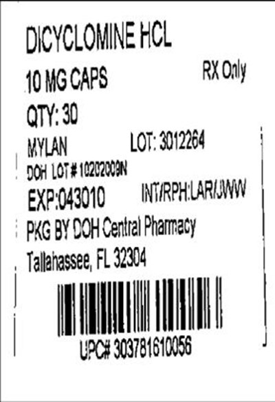 Dicyclomine Hydrochloride Tablets 20 mg Bottles (Dicyclomine 10mg(mylan))